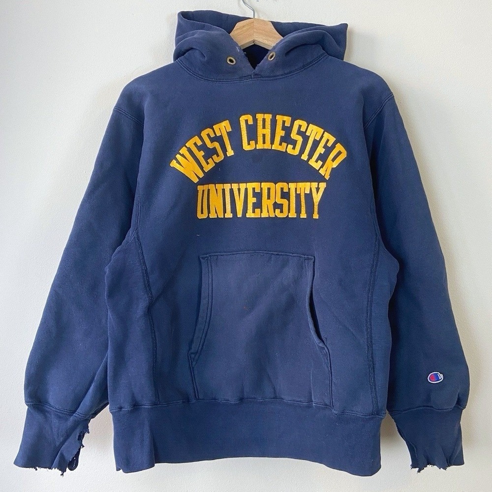 Vintage 80's Champion West Chester University Reverse Weave Warmup Hoodie Medium